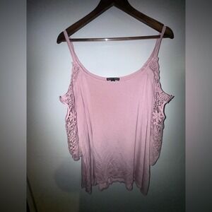 Women Knit‎ Crochet Trim Cold Shoulder Top pink 3X